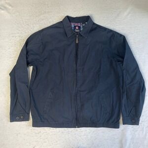 Chaps Harrington Jacket Mens L Navy Blue Full Zip Plaid Lined Cotton